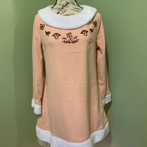 Pink Long Sleeve Mini Dress with White Trim